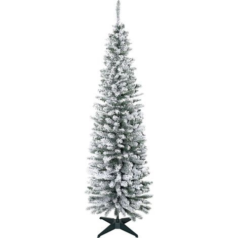 Sapin de Noël artificiel 210 cm PVC neige pliable support métallique vert/blanc