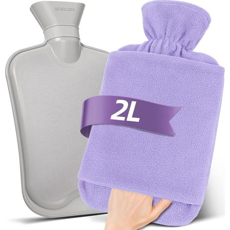 Wärmflasche 2L mit Vliesbezug und Handtasche, aus Naturkautschuk, lila (1/5)