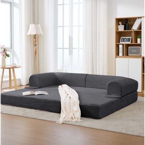 Sofá cama convertible 2 plazas de tejido de pana gris, cama supletoria HAVRYA (1/5)