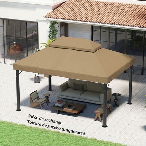 Telo di ricambio per gazebo 4 x 3 m, tetto doppio con fori di drenaggio, poliestere 370 g/m², beige.