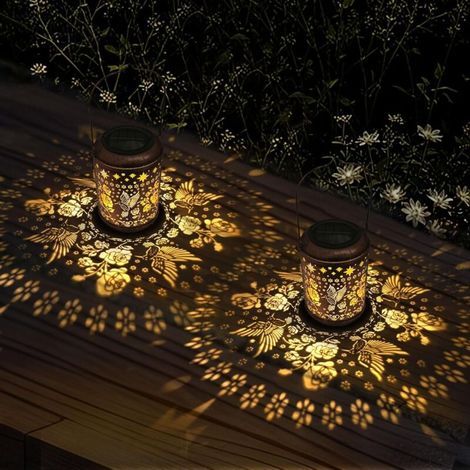 Set of 2 solar garden lanterns, hummingbird design metal table lamps, bronze outdoor decoration, ideal gift for women, hanging lights for patio, courtyard and garden (1/4)