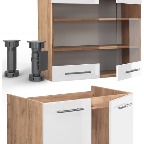 Cuisine Fame-Line, Blanc brillant/Chêne doré, 240 cm , PT Anthracite, Vicco (1/5)