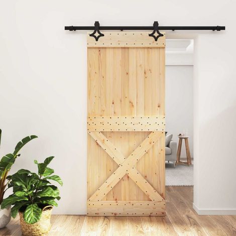 vidaXL Porta scorrevole Naturale e Nero 90 x 210 cm
