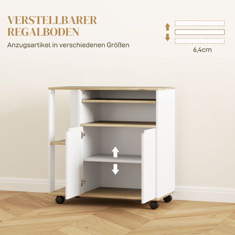 Chariot de cuisine roulant avec rangement, armoire, étagères réglables, pour cuisine, salon, salle à manger, blanc (1/5)