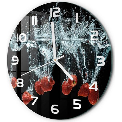 Horloge Murale Ronde Décoration Maison Classique Verre Trempé Silencieuse Fraises sous l'eau fi 30 cm (1/5)