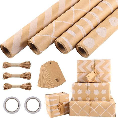 Papier cadeau de Noël, kit d'emballage cadeau pour la Saint-Valentin et les anniversaires, rouleaux de papier kraft pour cadeaux d'anniversaire et de mariage (1/5)