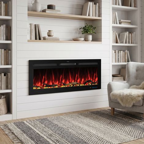 Parrot Uncle Smart Wall Mounted Electric Fireplace 42 Inch, Recessed Electric Fire with Pro LED Flame Effect, 1500W Heater and Remote Control for Living Room (1/5)