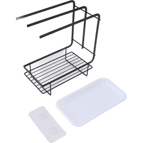 Porte-éponge avec bac d'égouttage, séchage rapide, fond creux, antirouille, égouttoir à vaisselle pour évier de cuisine ou de salle de bain, noir (1/5)