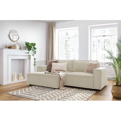 BOBOCHIC - Canapé d'angle fixe compact NIHAD velours côtelé Angle gauche  Beige (1/5)