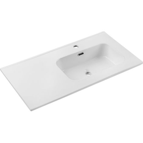 Lavabo empotrable ESSEN 90 cm cubeta desplazada derecha cerámica blanco brillante