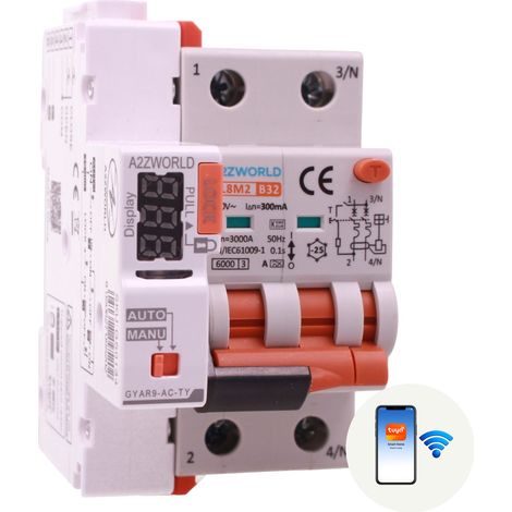 RCBO Interruttore Magnetotermico Differenziale WIFI Con Riarmo Automatico, Tipo A - SI Curva B 2P Veri 3M 6000A 300mA, AC 230V IP20 PL8M2, Disponibili 6A 10A 16A 20A 25A 32A 40A (B32A) (1/3)