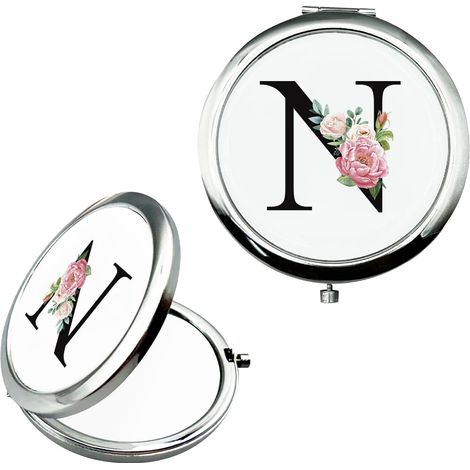 Miroir de maquillage personnalisé petit miroir de poche cadeaux de mariée cadeaux de fiançailles cadeau personnalisé miroir A-Z cadeaux pour femmes cadeaux d'anniversaire (N) (1/5)