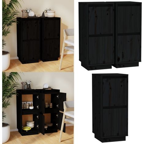 Buffets 2 pcs Noir 31,5x34x75 cm Bois massif de pin - Buffet Noir - Meuble Rangement - Armoire Design - Mobilier Chambre - Table Basse - Home & Living