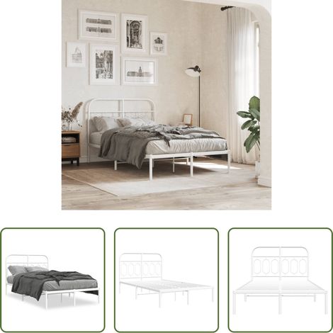 vidaXL Lit d'appoint - Cadre de lit métal sans matelas et tête de lit blanc 120x190 cm (1/5)