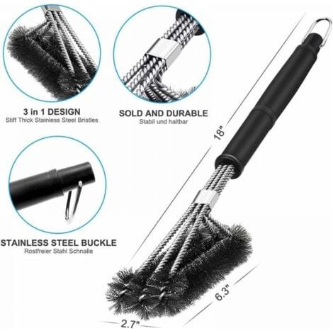 Brosse Barbecue, 3 En 1 Brosse Nettoyage Barbecue, Longue Poignée, Poils Acier Inoxydable Pour Nettoyer Rapidement & Efficacement Tous Les Grils (1/5)