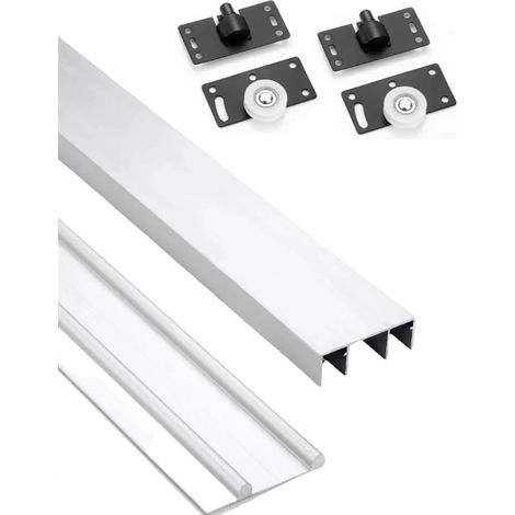 Kit de quincaillerie pour rail porte coulissante placard, rails en 3, (1/5)