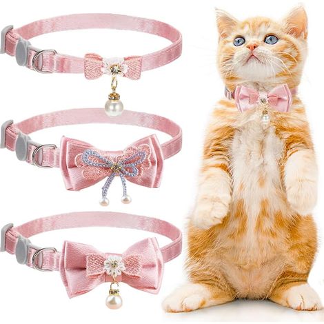 3 Pièces Colliers Roses pour Chat avec Perle, Collier Chats Anti Étranglement Chatons Chiots Réglable Fournitures pour Animaux De Compagnie pour Les Chats et Les Petits Chiens (3 Style) (1/5)