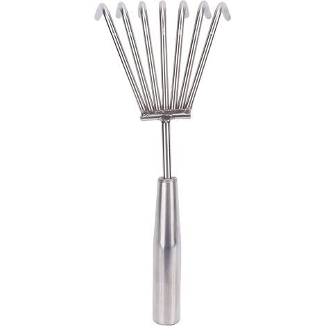 Stainless steel hand rake, small range with comfortable handle, 7 sturdy tines for gardening, multi-purpose (1/5)