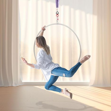 Aerial Hoop Kit 37.4 Inch with Swivel, Yoga Fitness Lyra for Home Studio, Ceiling Mounted Stainless Steel Circus Ring & Carabiners (1/5)