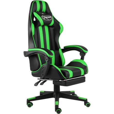 vidaXL Silla gaming con reposapiés cuero sintético negro y verde (1/5)