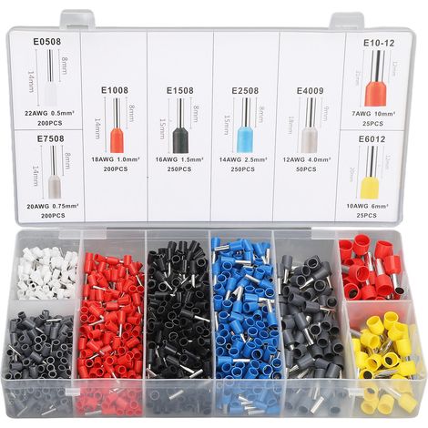 Kit de 1200 cosses à sertir pour fils électriques, connecteurs pressés à froid, pour applications domestiques et automobiles. (1/5)