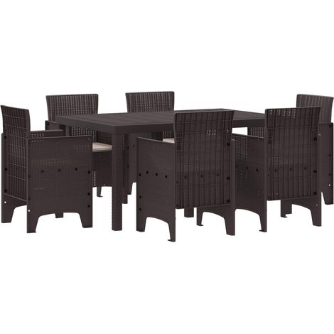 Garten Essgruppe 7 pcs Braun Polt Rattan