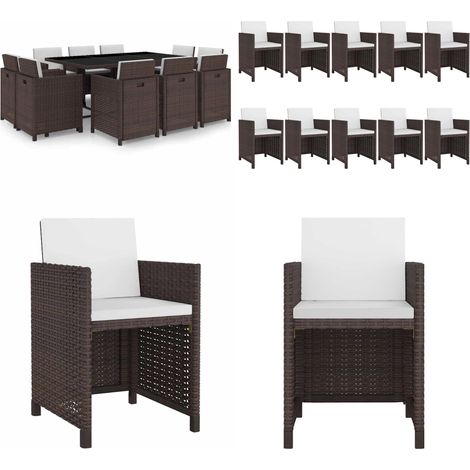 Set da Pranzo da Giardino 11 pz con Cuscini Polyrattan Marrone - Mobili da giardino - Sedie da giardino