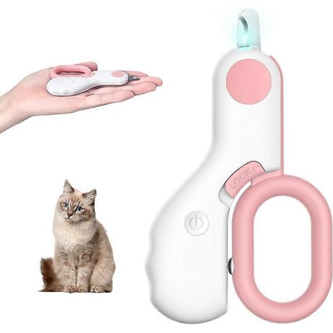 Coupe-griffes pour chats et petits animaux, coupe-griffes pour chiens avec lumière LED et kit de soin des griffes idéal pour la maison - Rose (1/5)