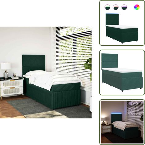 Testiera regolabile - vidaXL Giroletto a Molle con Materasso Verde Scuro 80x200 cm Velluto - Letto con materasso a molle