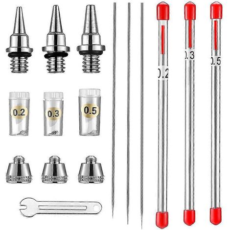 Kit de 10 pièces pour aérographe : aiguille, capuchon et pièce de rechange pour aérographe.
