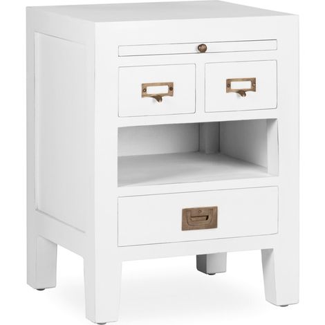 Table de chevet bois massif de mindi blanc Kourame 45cm (1/4)