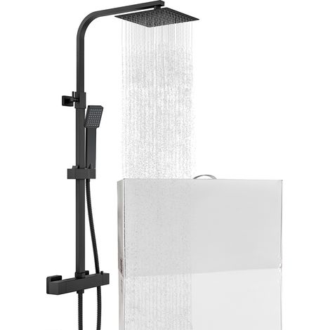 Colonna doccia con miscelatore termostatico, saliscendi doccia quadrato regolabile 73-115cm, nero