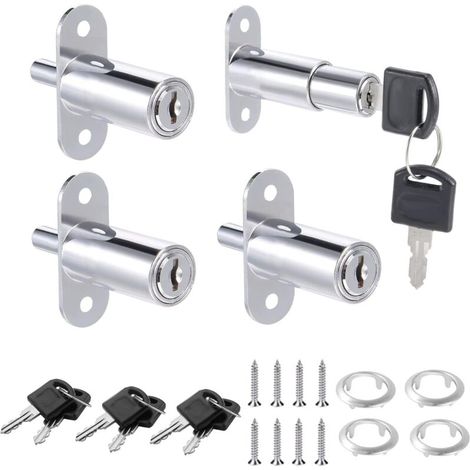 4 Pcs File Cabinet Lock Drawer Cupboard Lock Zinc Alloy Sliding Door Furniture Lock with 8 Keys for Display Cabinets Filing Cabinets Drawers Wardrobes Offices Furniture Ø 19 mm (Silver) (1/5)