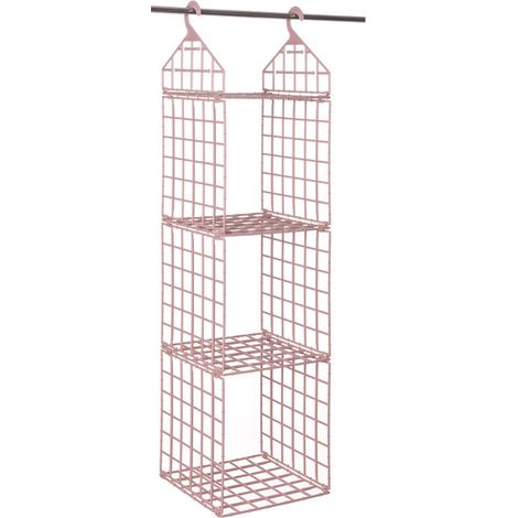 Organizadores de armario colgantes ajustables, plegables y separables de 3 a 5 niveles con cesta de almacenamiento (rosa) - 3 Especificaciones/////