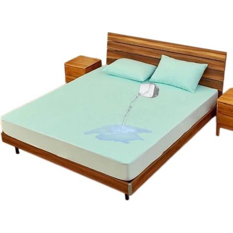 Protège-matelas imperméable 200 x 200 cm, 30 cm d'épaisseur, drap-housse respirant, fibre de bambou, vert (1/3)