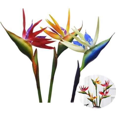 Lot de 3 Grands Oiseaux de Paradis 73,7 cm Fleurs permanentes imitant Les Plantes Tropicales en Caoutchouc Souple PU Fleur Artificielle pour Bureau à Domicile 0,8 cm Rouge, Orange, Blanc (1/5)