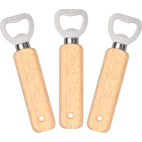 3 Pieces Beer Bottle Opener, Wooden Beer Bottle Opener, Stainless Steel Bottle Opener with Handle, Personalized Beer Bottle Opener, for Home, Kitchen, Bar, DIY Gift (1/5)