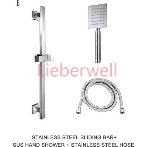 SUS304 Stainless Steel Shower Slide Bar with Adjustable Shower Head Holder, Brushed, Round and Square, Type E/F Set (1/5)