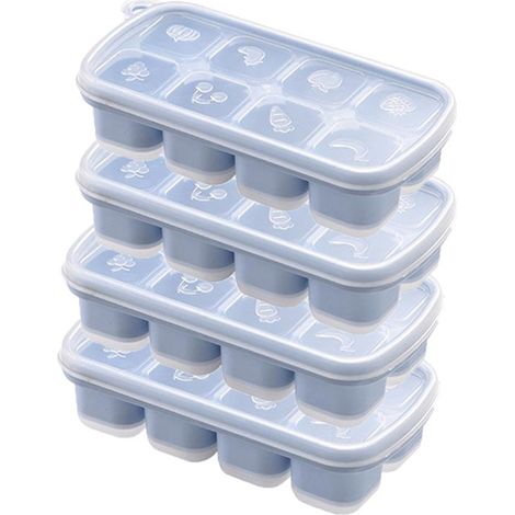 4 Mini bandejas para cubitos de hielo con tapa, Bandejas pequeñas de silicona fáciles de extraer, Moldes cuadrados con tapa (1/5)