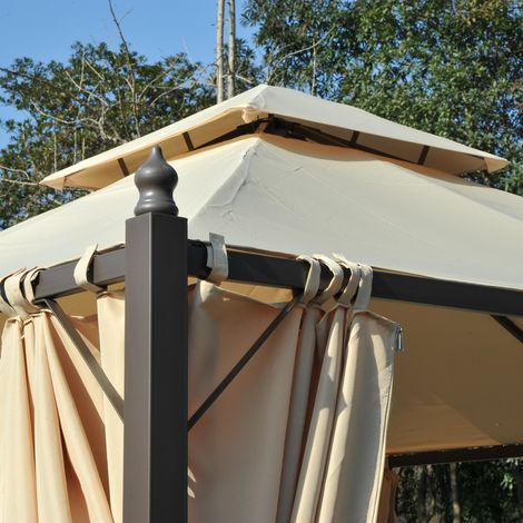 Pergola de jardin 3x3 m avec double toit beige et 4 rideaux latéraux inclus (1/5)