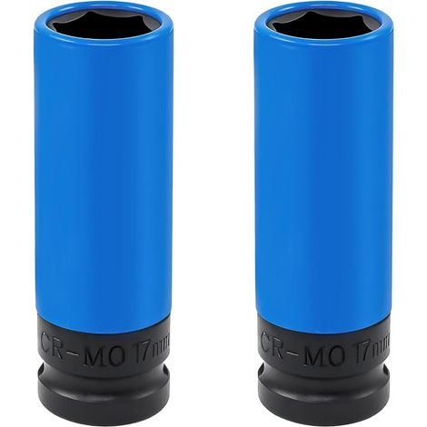 Impact Driver Socket, 17 Wheel Change Sockets with Plastic Cover, CR-MO Steel Nuts 1/2" Drive for Aluminum Rims 2 Pack (1/5)