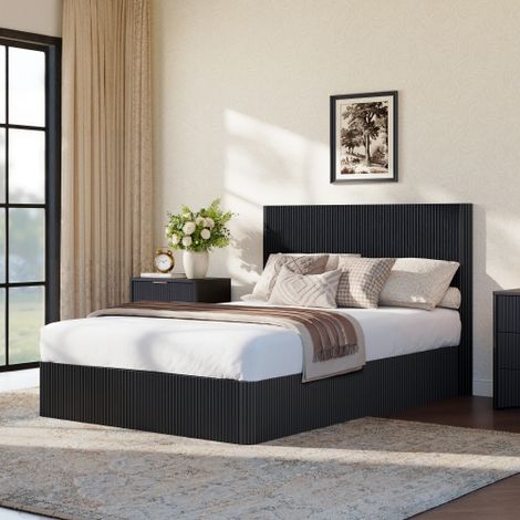 Cama baúl de 140x200 cm - con cabecero, hidráulico y base de láminas - negro - sin colchón (1/5)