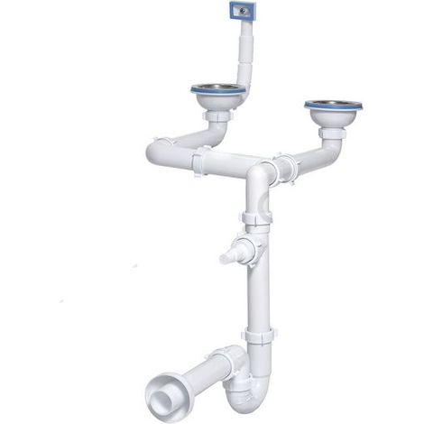 Doppelspülbecken-Siphon 115 mm, höhenverstellbar, U-förmig, mit Überlauf