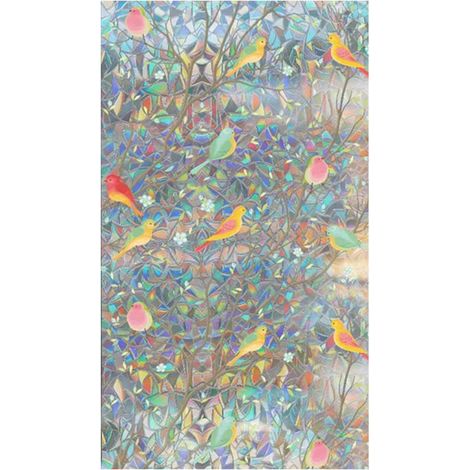 Sichtschutzfolie, Buntglasfolie, 79 x 18, bunte Vögel, Sichtschutzfolie, elektrostatische Haftung, nicht blickdicht, wiederverwendbar, PVC-Regenbogen-Fensterfolie für Zuhause (1/5)