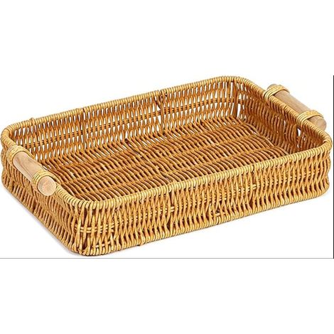 Plateau Rectangulaire en Rotin avec Poignées de Service Tressé, Corbeille à Pain, Panier Décoratif pour Fruits, Café, Thé et Décoration de Table (1/5)