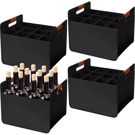 Casier à vin, 2 pièces – peut contenir 12 bouteilles – Feutre – Pliable – Noir (1/5)