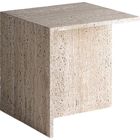 Table basse travertin beige style art déco finition artisanale - Beige travertin naturel (1/5)