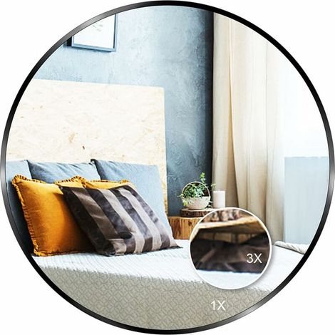 Miroir Mural Rond 60 CM, Grand Miroir de Maquillage avec Cadre noir en Métal, Miroir de Salle de Bain avec Petit Miroir de 12cm avec Grossissement 3X pour Chambre Salle de Bain Salon (1/5)