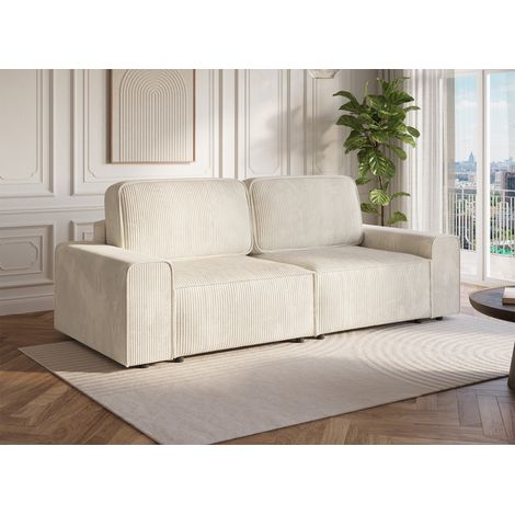 Deco In Paris – Canapé convertible 3 places avec coffre – Velours côtelé épais beige – Dimensions couchage 201 x 127 cm – Assise profonde et moelleuse (1/5)