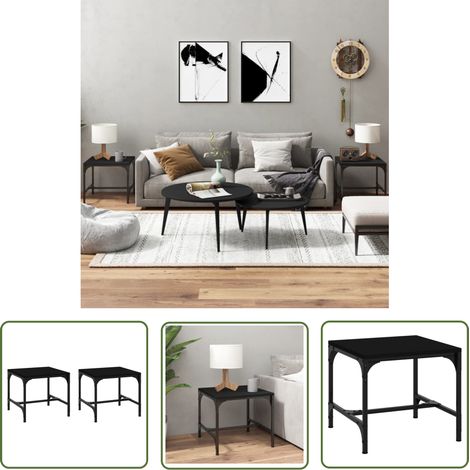 The Living Store Tables d'appoint 2 pcs Noir 40x40x35 cm Bois d'ingénierie - Table Basse - Meuble Industriel - Table D'appoint - Design Moderne - Bois D'ingénierie (1/5)